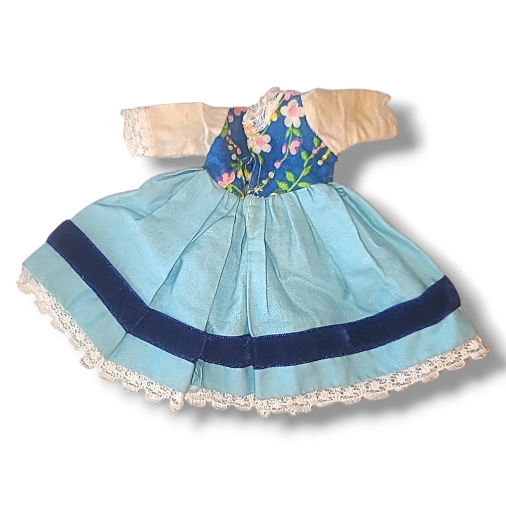 Vintage 1972 Ginny Doll‎ Dutch Dress Tagged Floral Apron Blue Skirt Outfit - Picture 2 of 2
